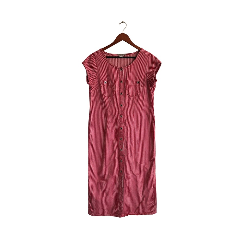 Isabella‎ Bird Red White Striped Cotton Button Front Midi Dress Womens 14